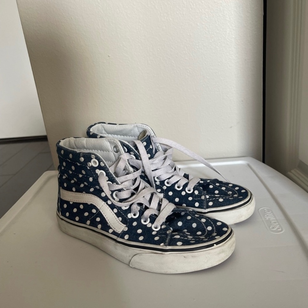 Vans Old Skool SK8 High Tops NAVY BLUE White Polka Dots Women’s 6 lace up shoes